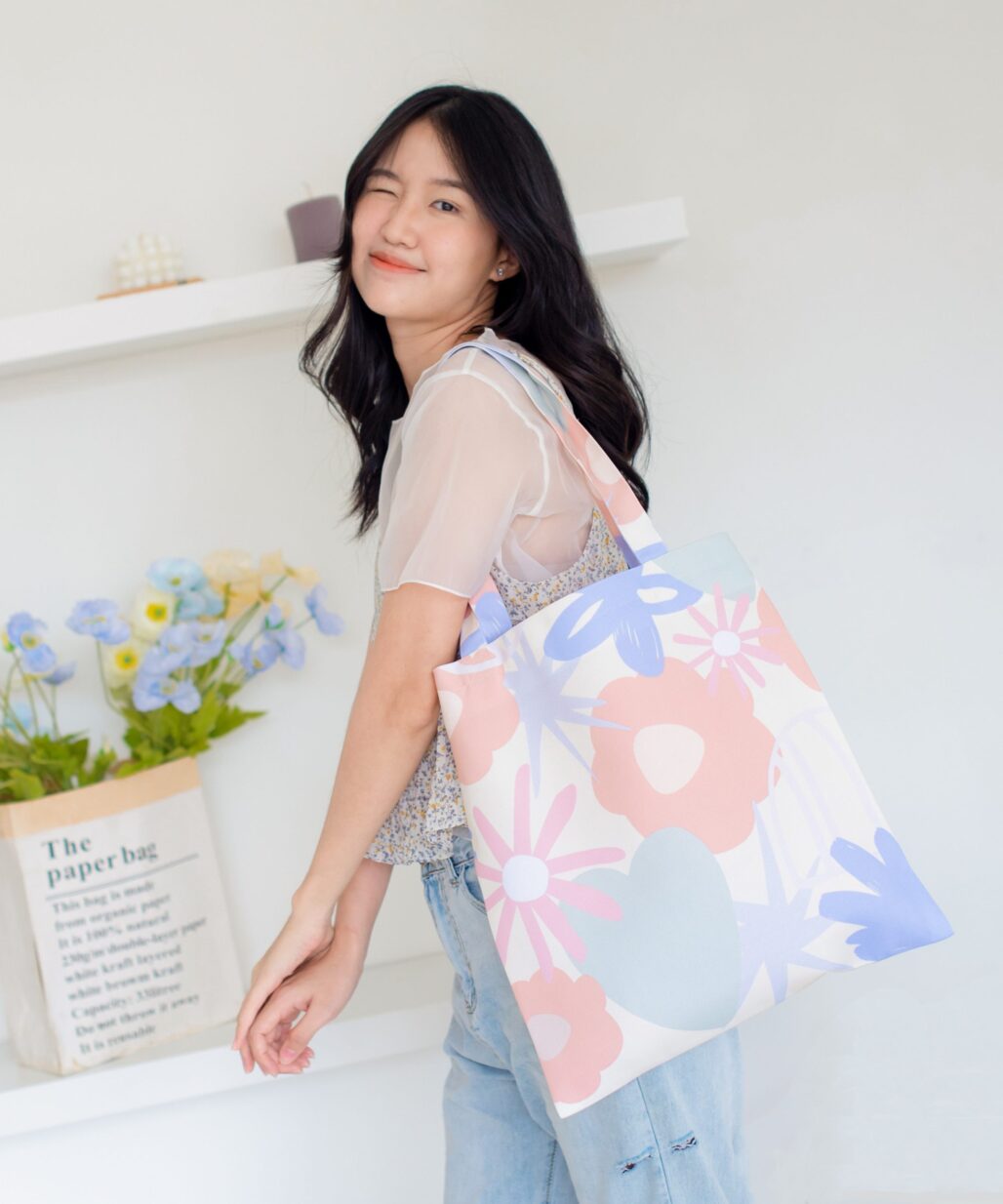 Peonies Orange Tote